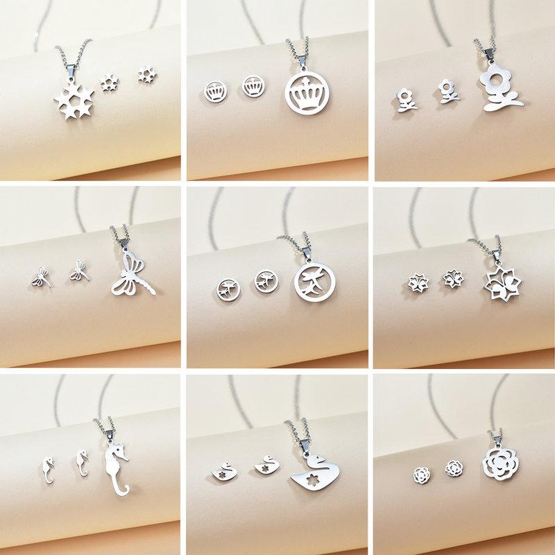 titanium steel accessories jewellery suit european and american stainless steel geometric heart shape pendant foreign trade necklace earrings yiwu accessories