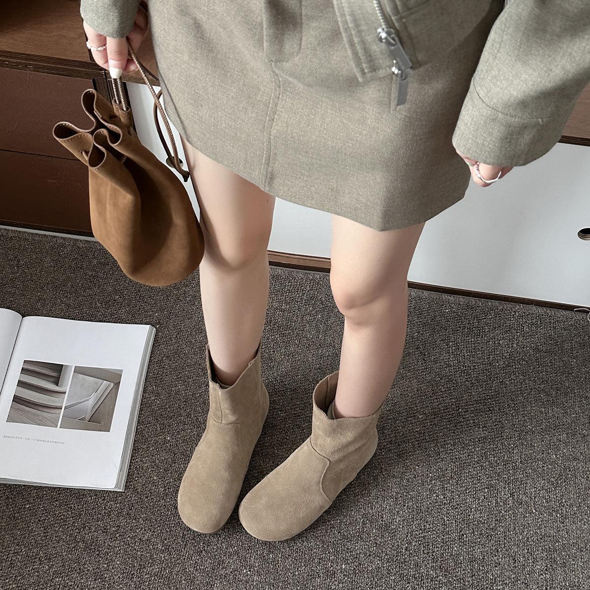marco & joyce french minority flat ankle boots female 2024 retro simple and lightweight skinny boots all-matching ankle boots
