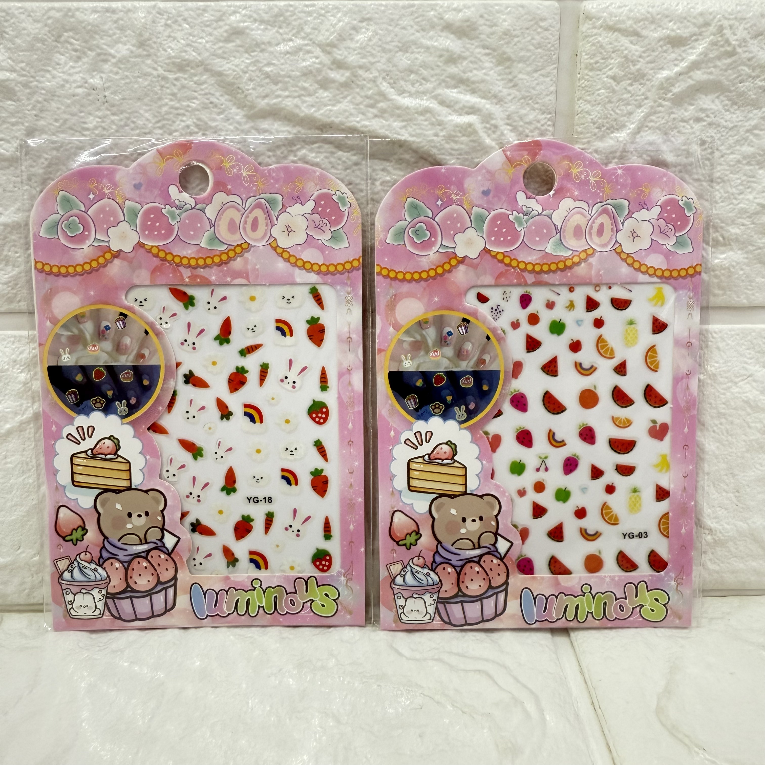 Cartoon luminous nail stickers, cartoon fruit cute relief luminous nail stickers, three-dimensional nail stickers Application Scenario