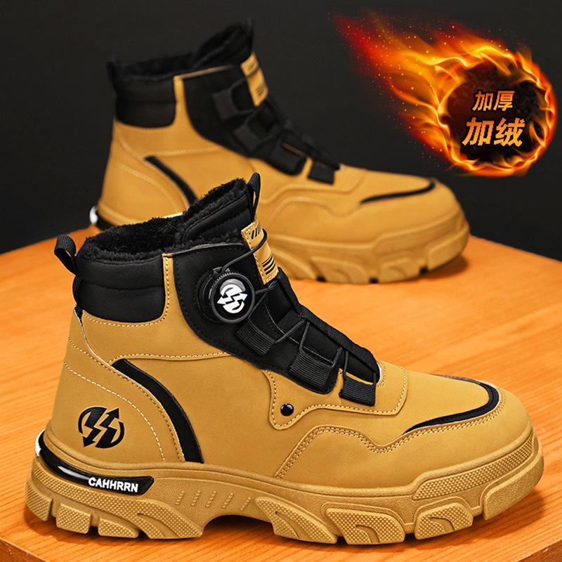 cross-border autumn and winter new leather thermal high-top martin boots rotating button men's outdoor sports worker boots men's boots