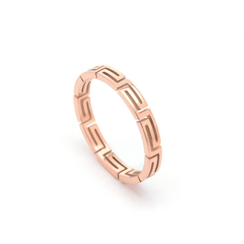 cross-border titanium steel ring stainless steel jewelry women's great wall pattern rose gold personality ring men's and women's simple style Item Picture