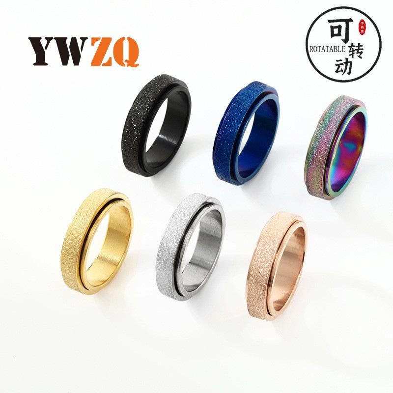 european and american titanium steel frosted ring jewelry women's simple rotatable decompression color ring men's stainless steel jewelry