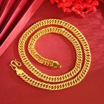 cross-border glossy double buckle alluvial gold necklace ornament men's vintage brass alloy accessories jewellery no color fading wholesale