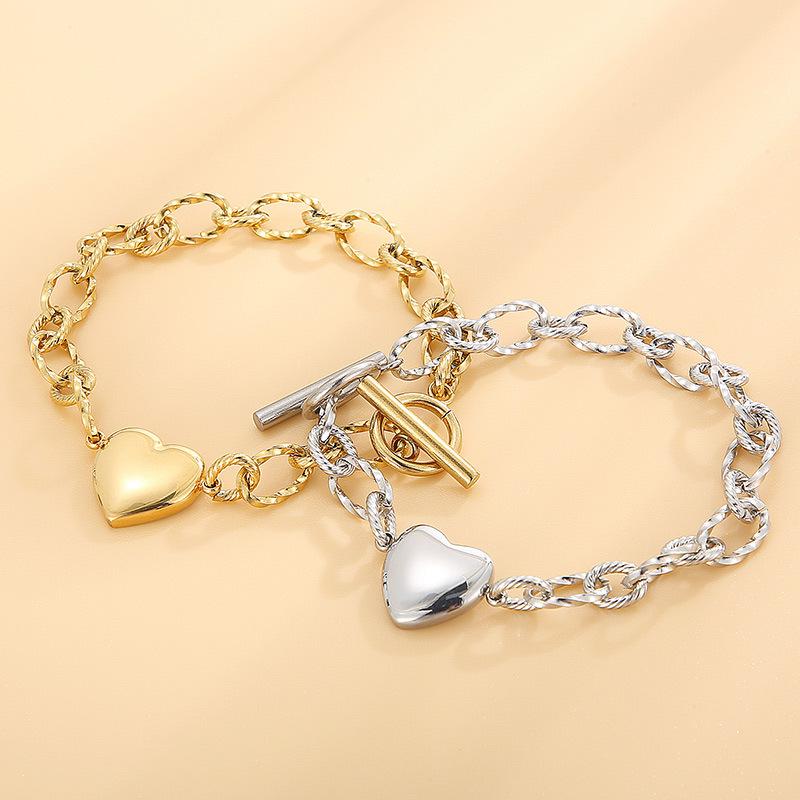 european and american foreign trade ornament fashion love stainless steel jewelry popular heart shaped gold ot titanium steel bracelet Specification drawing