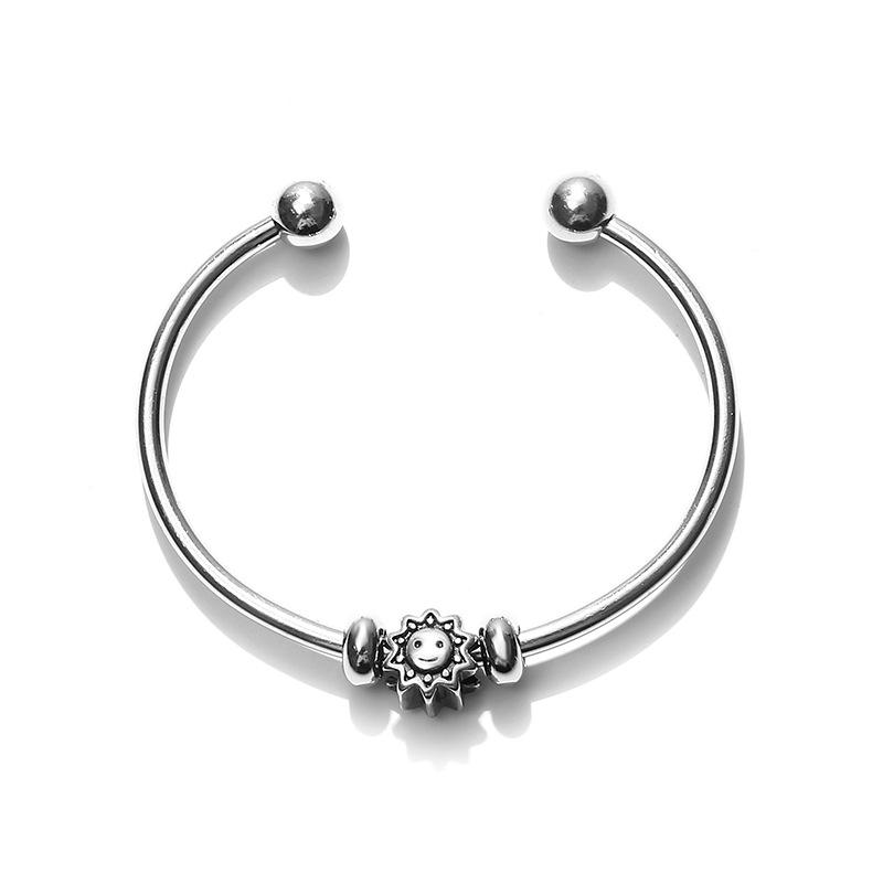 Wholesale Metal Stainless Steel Jewelry Children's High Quality Smooth Ball Waterproof Sunflower Smiley Face Accessories Open Bracelet full figure