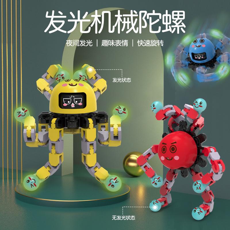 Cross-Border Hot Face Changing Toy Fingertip Gyro Variable Robot Decompression Decompression Glowing Luminous Mechanical Gyro