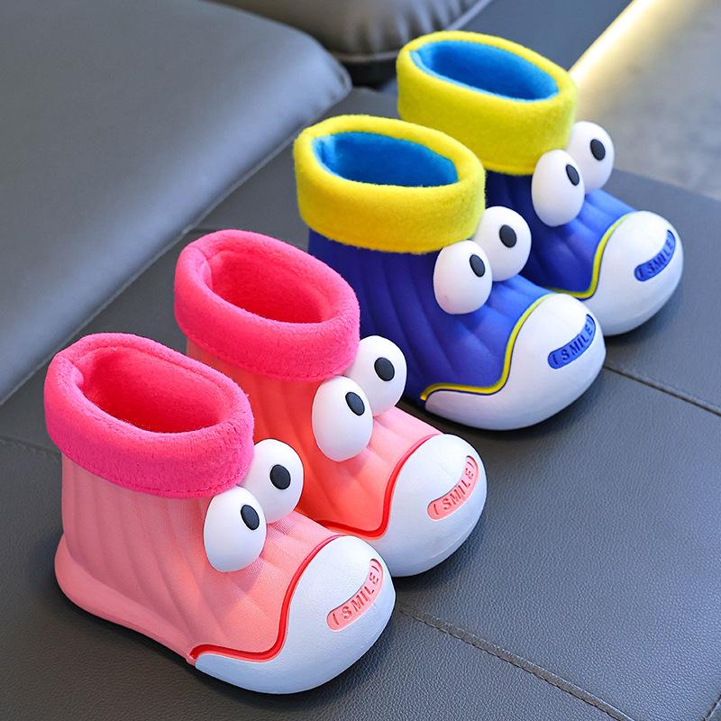 children's rain boots boys and girls baby non-slip rain boots primary school students children fleece-lined rain shoes kindergarten waterproof rubber shoes
