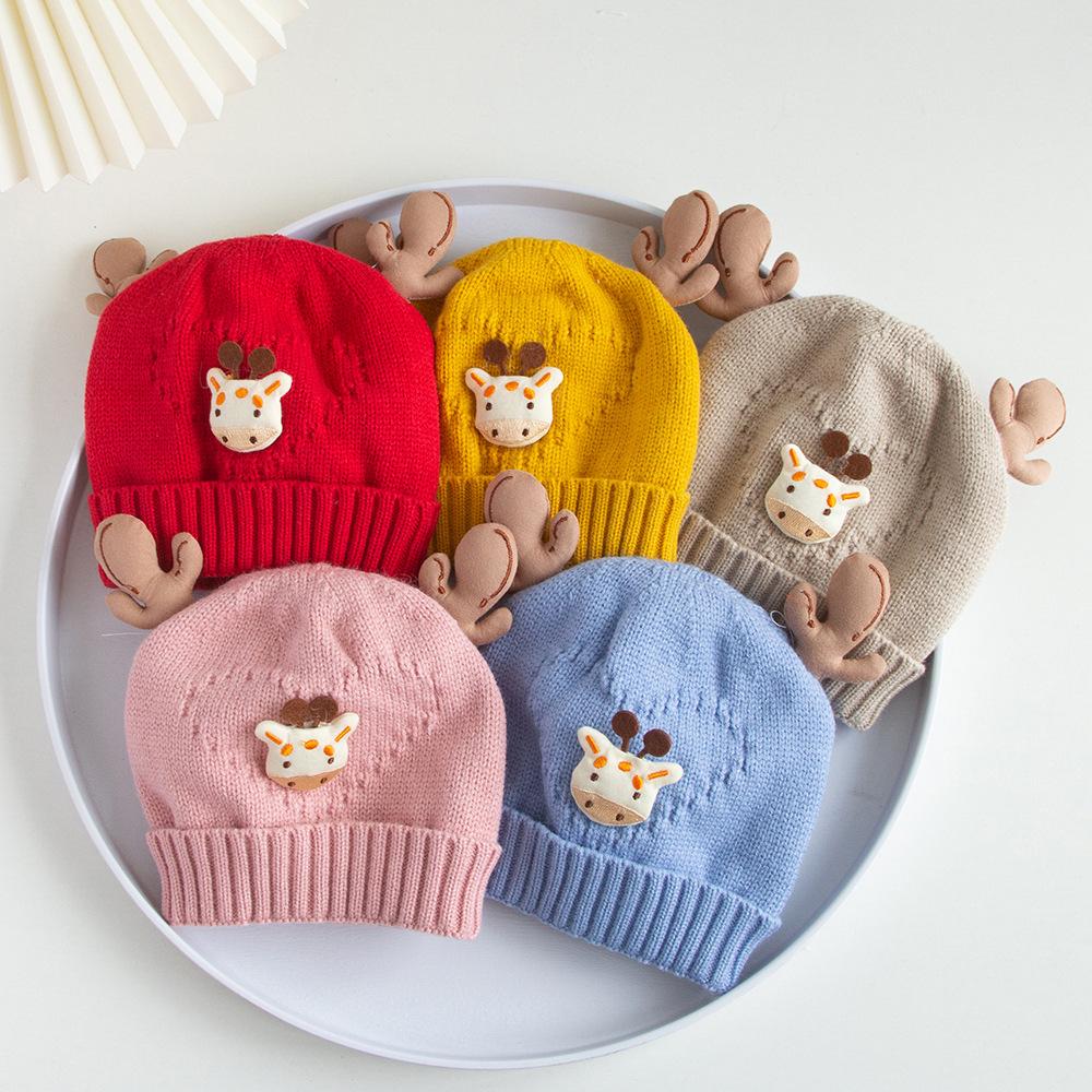 horn calf babies' woolen cap autumn and winter baby hat winter sleeve cap baby girl knitted hat children