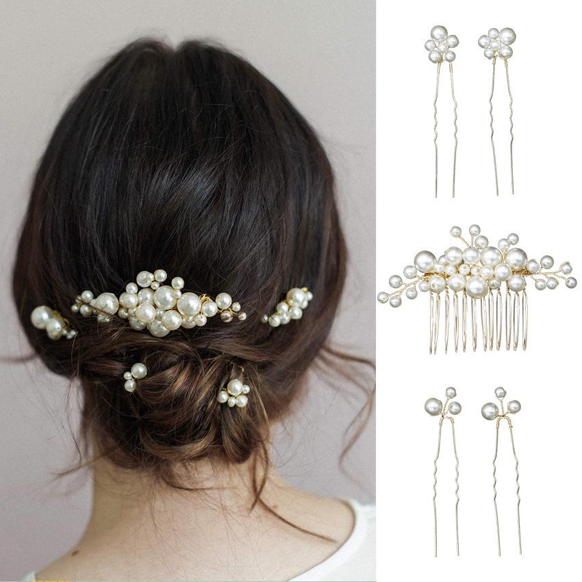 retro baroque big pearl hairpin bridal hairpin hair comb hair plug european design wedding headdress hair accessories set