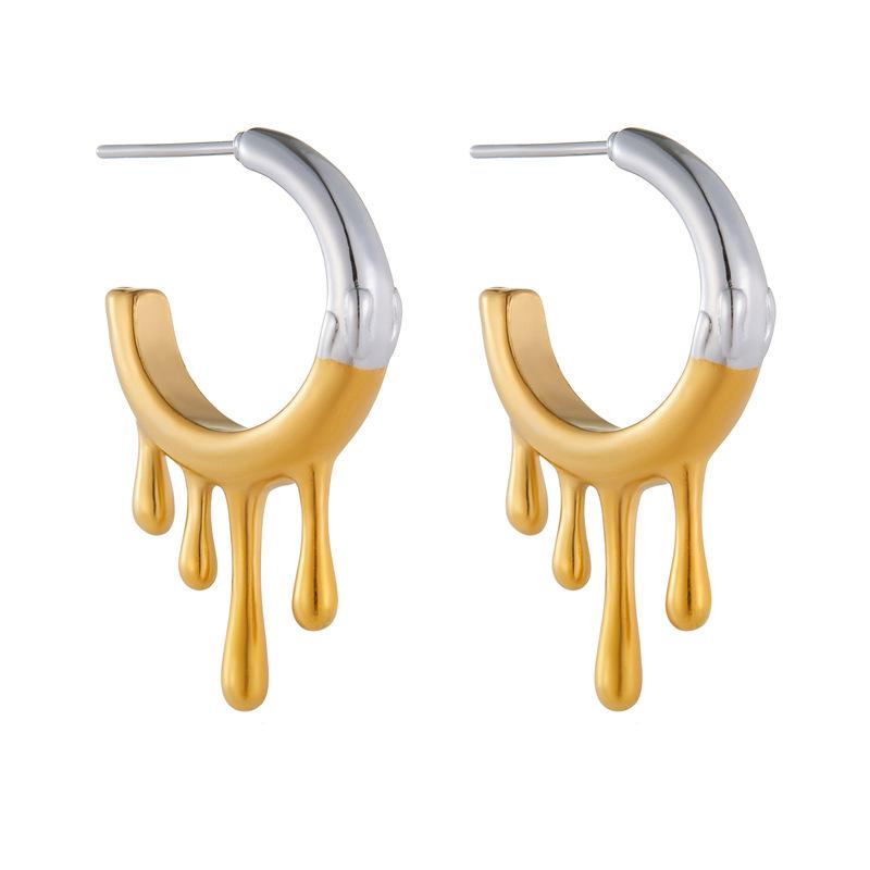 european and american fashion minority design contrast color lava irregular gold plated stainless steel jewelry earrings Item Picture
