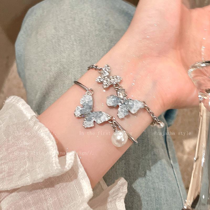 blue butterfly bracelet gravel bracelet high-grade female summer gradient butterfly bracelet niche temperament bracelet jewellery