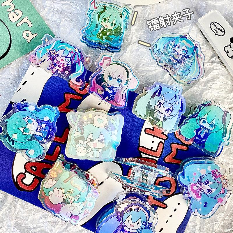 good-looking hatsune miku acrylic clip cartoon pp clip desktop test paper clip plastic long tail clip butt clip