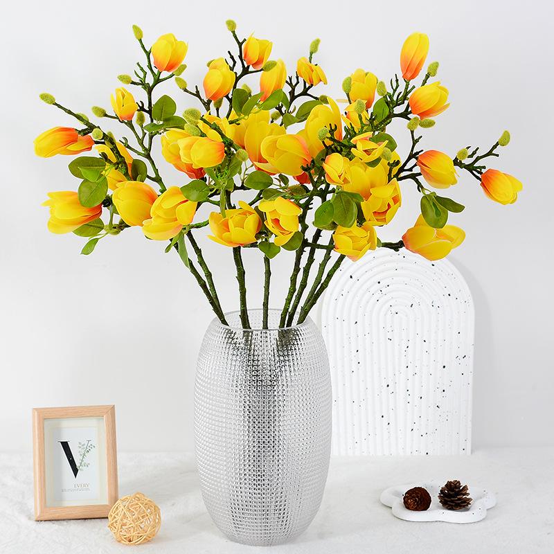 Adhesive Cloth Magnolia Single Stem 3D Printing Feel Magnolia Home Ornamental Flower Wedding Flower Bouquet Flower Arrangement and Fake Flower