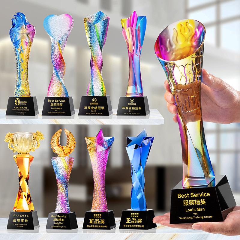 crystal trophy creative five-pointed star glass trophy event awards outstanding staff souvenir lettering company annual meeting