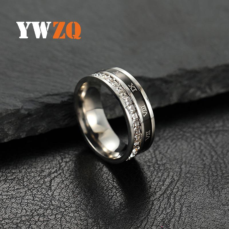 korean style cross-border titanium steel ring female niche starry diamond-embedded rotatable roman digital ring stainless steel jewelry