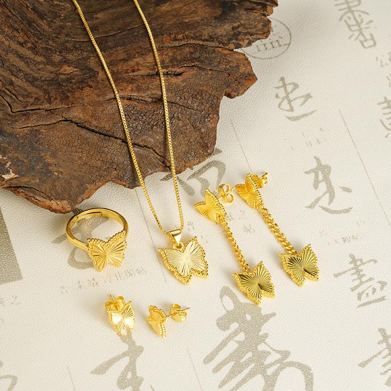 cross-border new arrival laser butterfly necklace ring temperament entry lux personality accessories jewellery suit yiwu accessories wholesale
