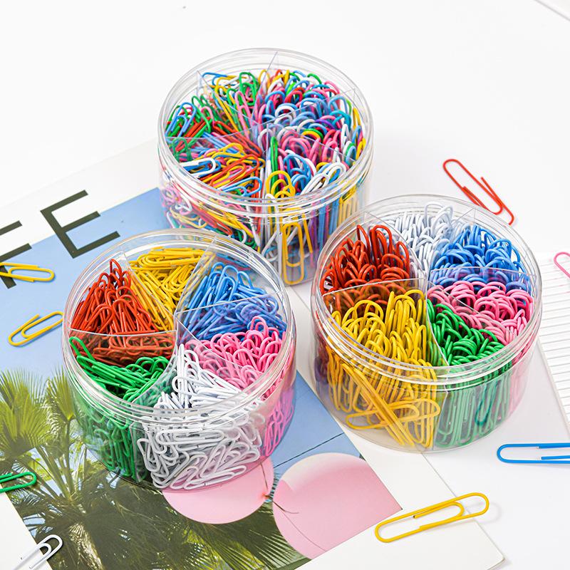 Multicolor, Large Small Mixed Paper Clips Set 6-Color Plastic-Coated Paper Clip Barrel Wholesale Multi-Specification Paper Clip