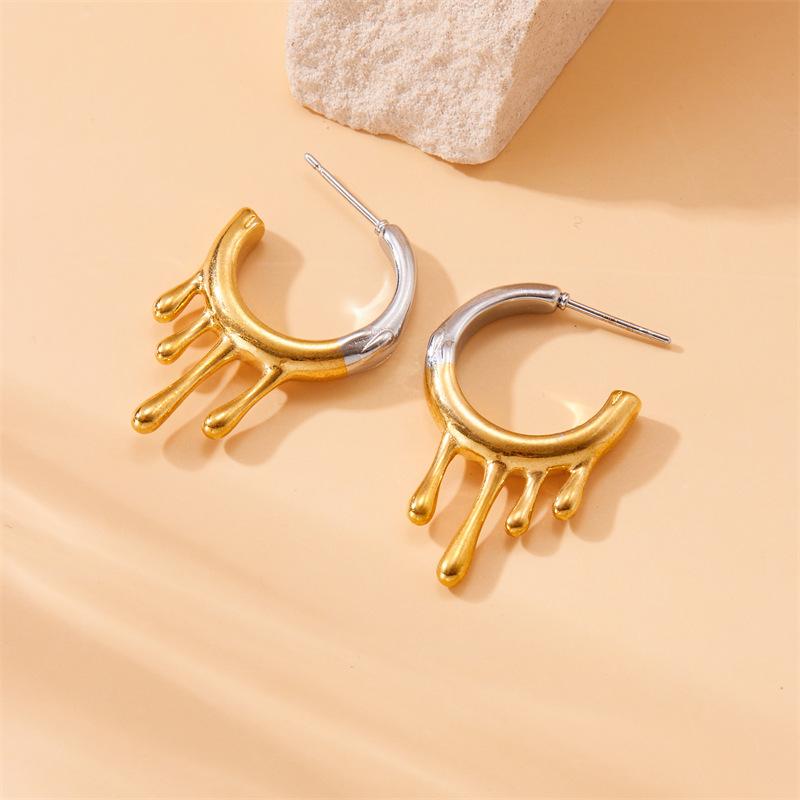 european and american fashion minority design contrast color lava irregular gold plated stainless steel jewelry earrings details Picture