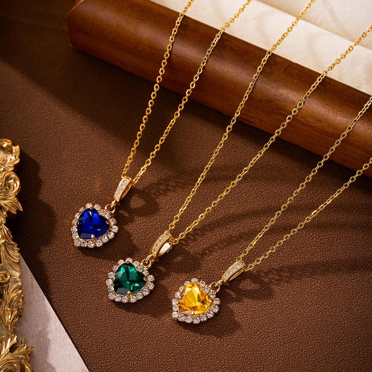 new niche diamond heart crystal pendant cute wild love necklace for women stainless steel bracelet accessories jewellery