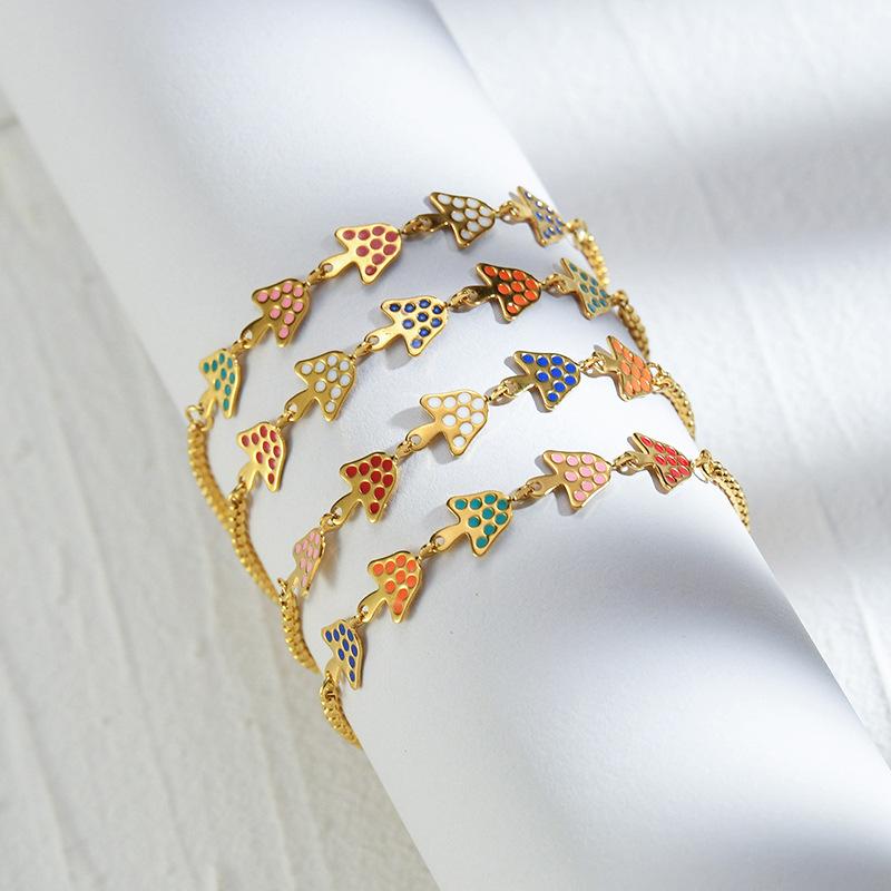european and american personalized ins style 14k gold colorful oil necklace mushroom bracelet for women niche design stainless steel jewelry wholesale details Picture