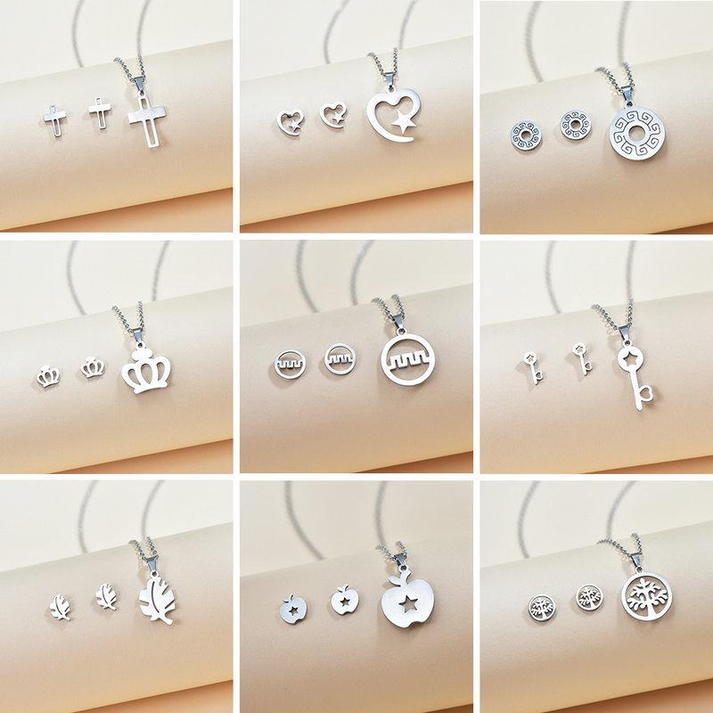 titanium steel pendant heart-shaped accessories jewellery suit european and american stainless steel love necklace earring bracelet yiwu accessories