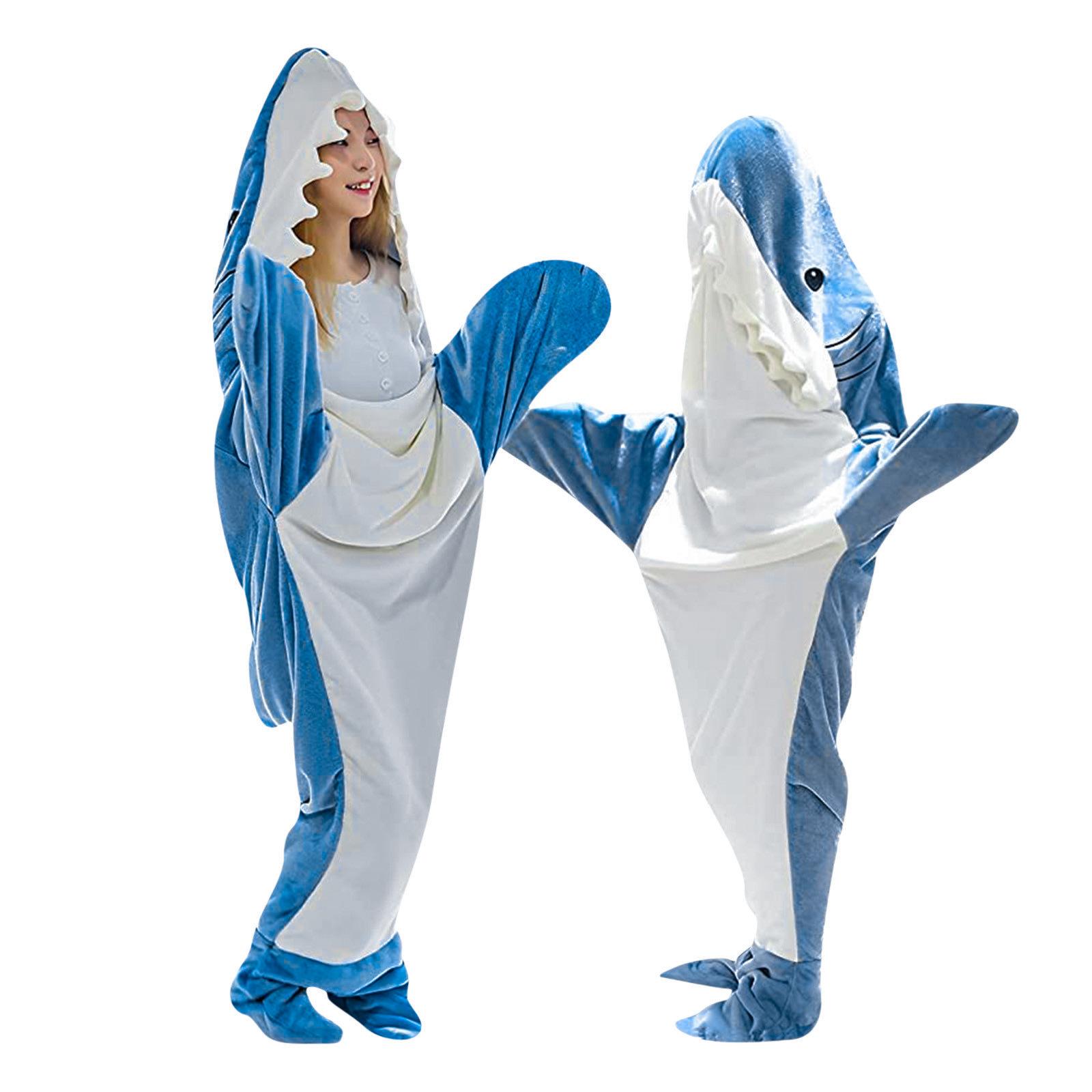 cross-border cartoon shark sleeping bag animal one-piece pajamas flannel shark home wear one-piece shark autumn and winter sleeping bags