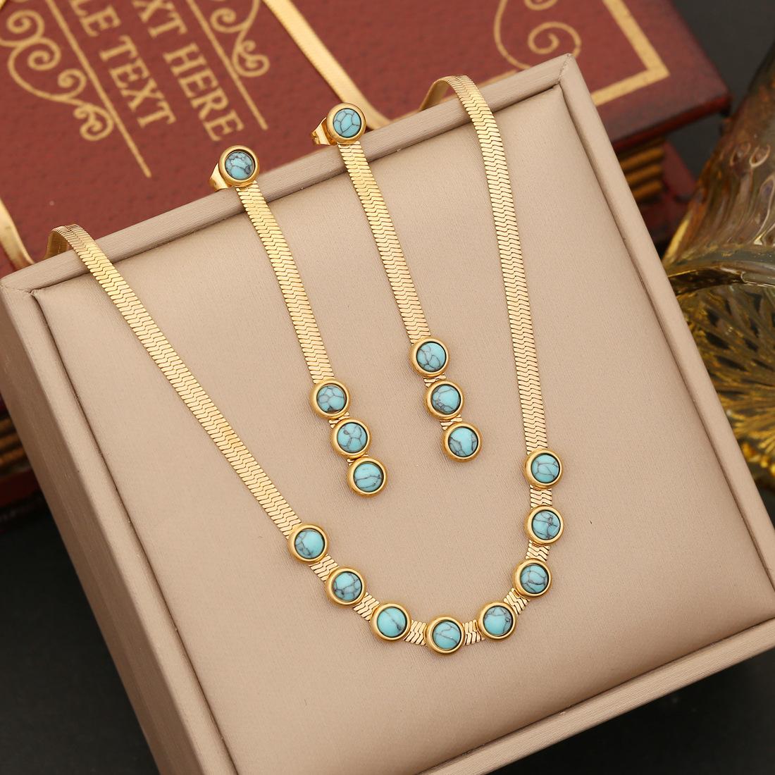 Cross-Border New Arrival Ornament Turquoise Stainless Steel Jewelry Set Blade Chain Necklace Temperament Clavicle Chain N1196