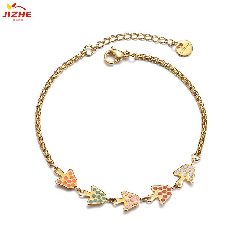european and american personalized ins style 14k gold colorful oil necklace mushroom bracelet for women niche design stainless steel jewelry wholesale full figure