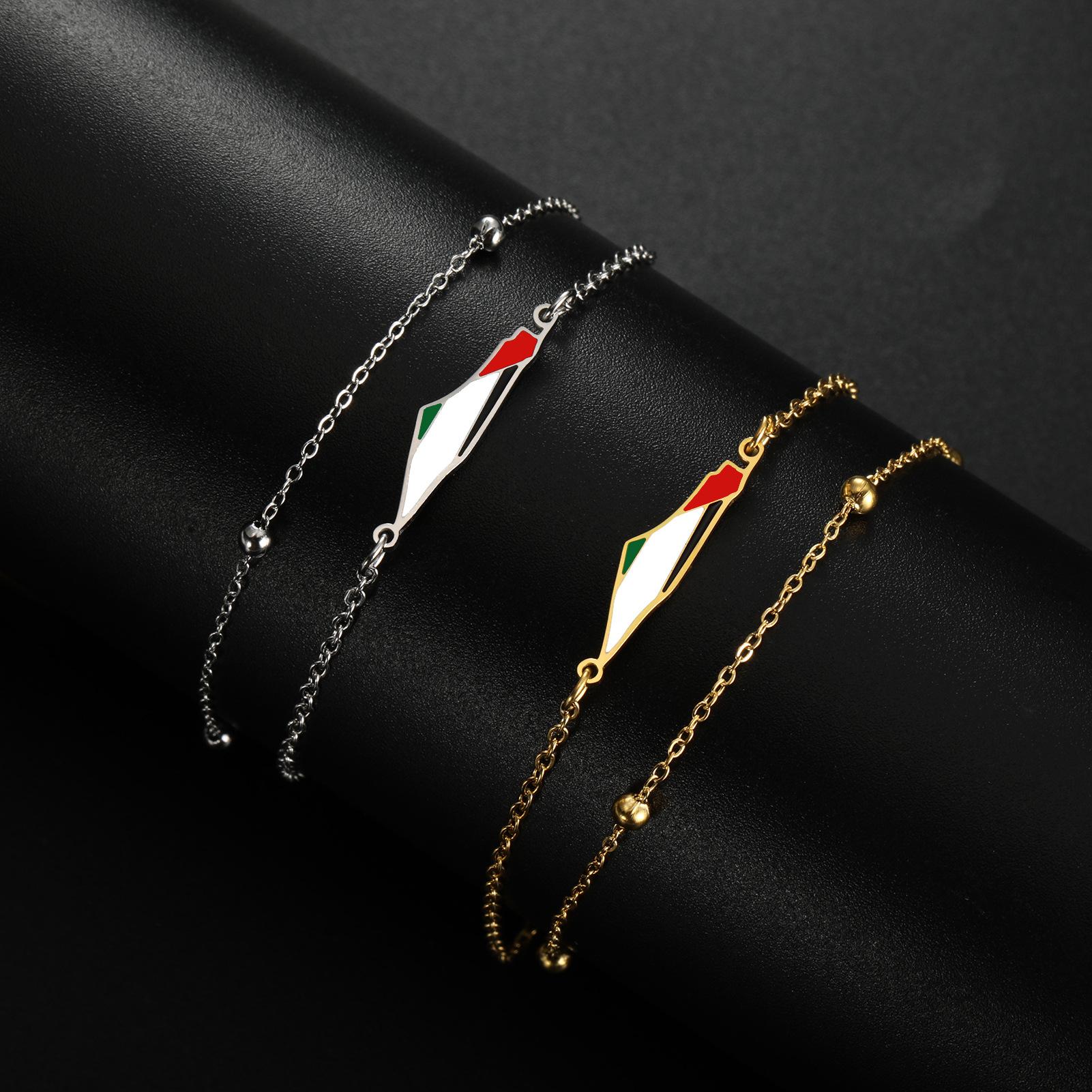 palestine map double layer bead necklace ladies bracelet stainless steel jewelry charm bracelet gift in stock wholesale