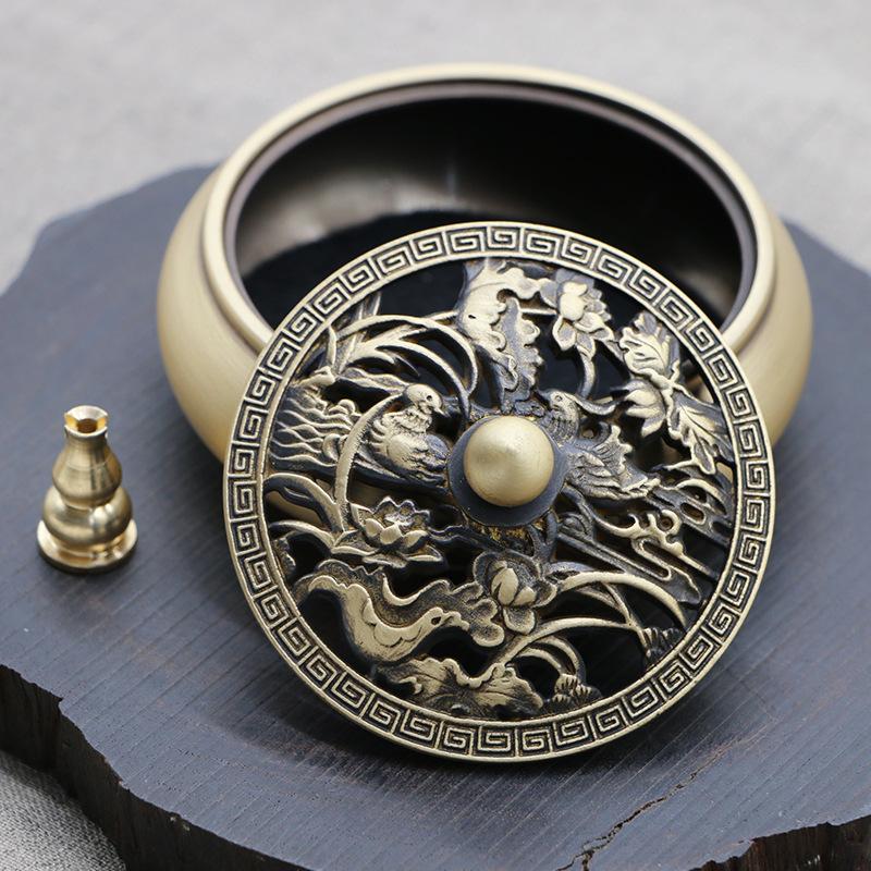 Copper Incense Burner Pure Copper Incense Burner Home Zen Xuande Incense Burner Incense Coil Sandalwood Stove Antique Lotus Incense Burner