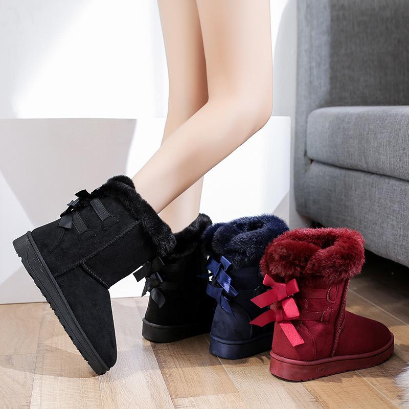 Snow Boots for Women Short Tube Velvet 2023 Winter New Fleece-Lined Same Style Paste Dish Short Knot Student Female Boots