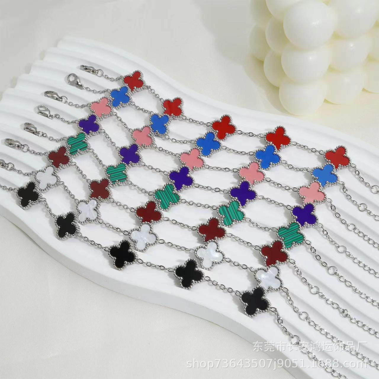 cross-border hot lucky four-leaf clover titanium steel bracelet steel color stylish simple and versatile colorfast accessories jewellery wholesale