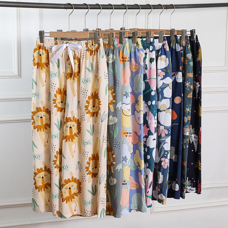 summer new beach pants women's cotton silk trousers home pants confinement pants artificial cotton plus size anti-mosquito wide-leg pants