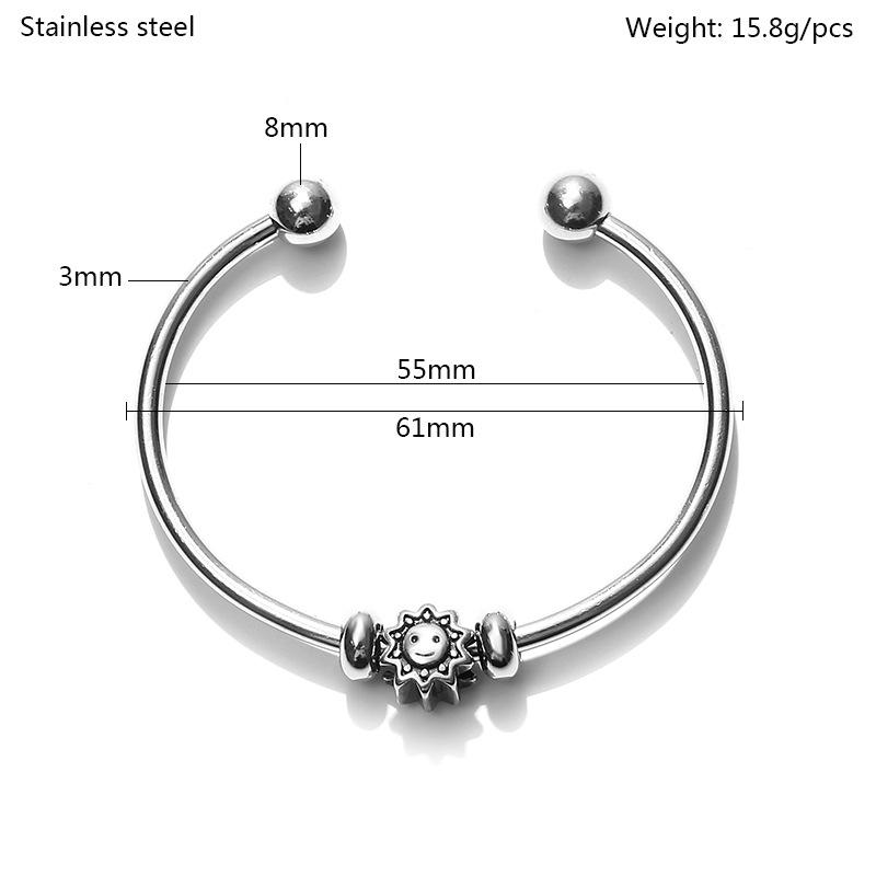 Wholesale Metal Stainless Steel Jewelry Children's High Quality Smooth Ball Waterproof Sunflower Smiley Face Accessories Open Bracelet Item Picture