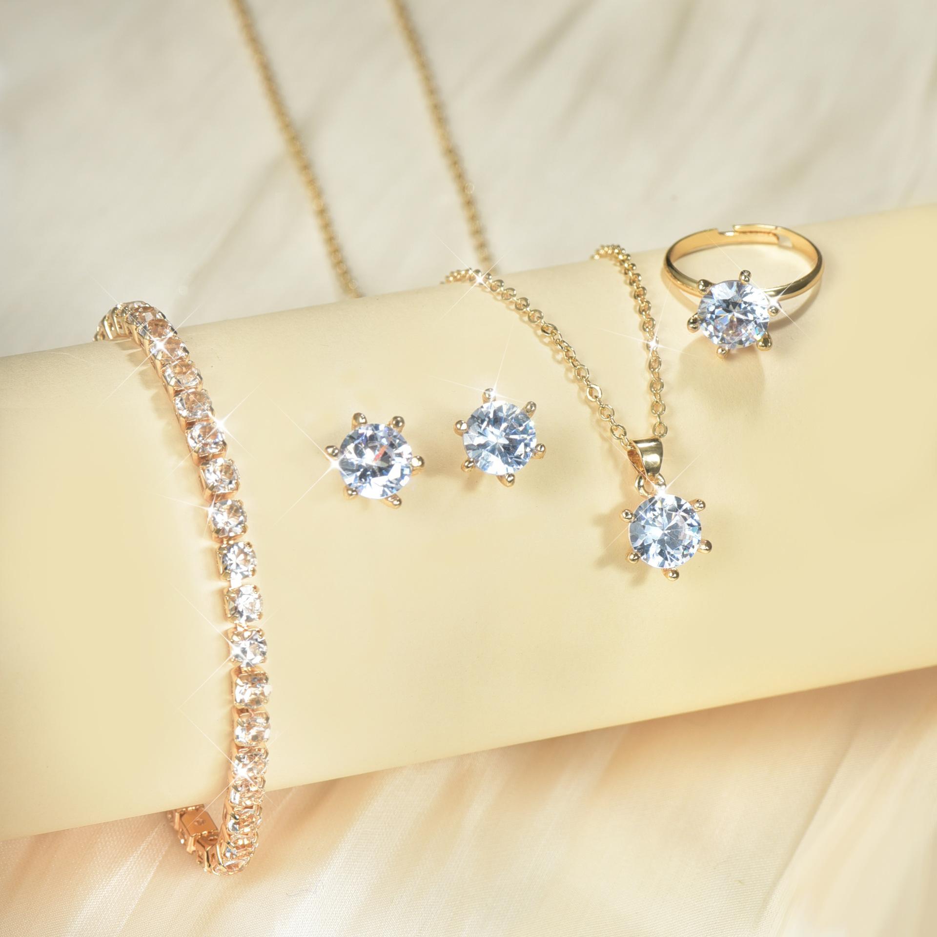 zircon european and american accessories jewellery suit cross-border earrings necklace ring bracelet four-piece set yiwu accessories claw chain