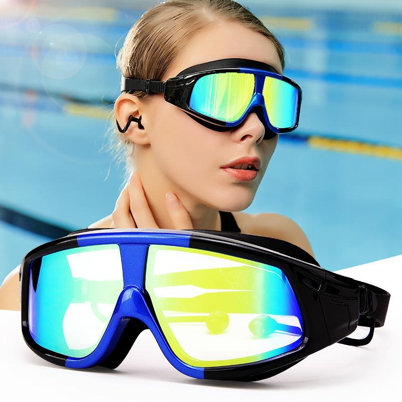 swimming goggles adult colorful swimming goggles anti-fog hd diving mask large frame silicone electroplating plain glasses swimming glasses
