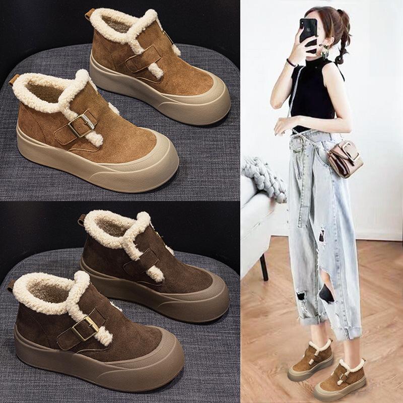 snow boots for women 2024 new winter fleece-lined thick birkenstock ankle boots genuine leather warm thick bottom non-slip cotton shoes
