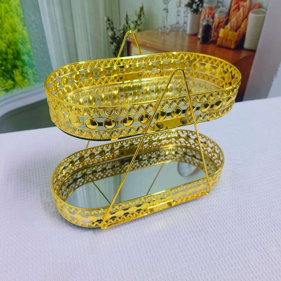 Double-layer exquisite, simple and light luxury storage box, jewelry plate, snack plate, home living room coffee table, fruit plate, tabletop detail image 2