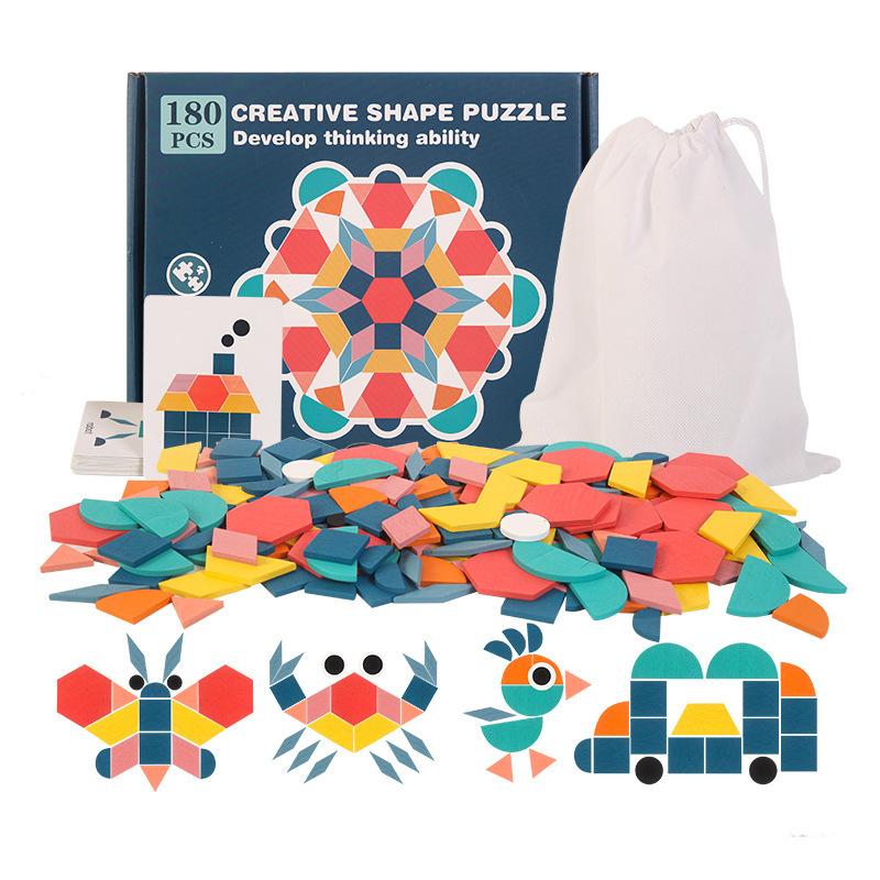 wooden 180 pieces creative jigsaw puzzle children's early education puzzle variety geometric shape fun jigsaw puzzle