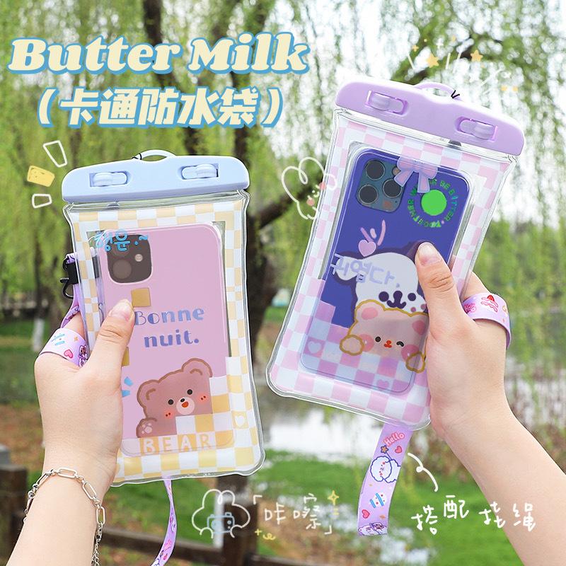 cute cartoon mobile phone waterproof bag airbag floating touch screen protective cover camping swimming cellphone bag