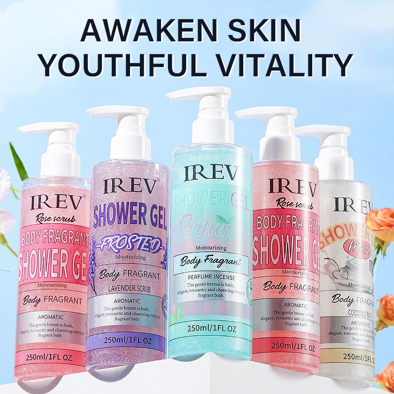 cross-border irev fragrance scrub shower gel body moisturizing fragrance cleaning improve chicken skin cutin shower gel export