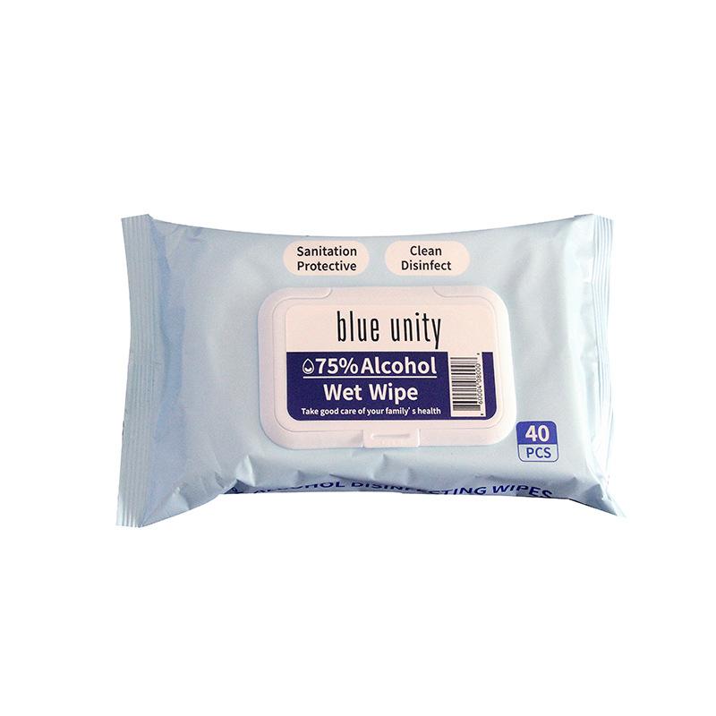 Factory Direct Supply Baby Wet Wipes Sanitary Wipes Containing 75% Alcohol Wipes 10 Pumping 50 Pumping 80 Pumping English Foreign Trade