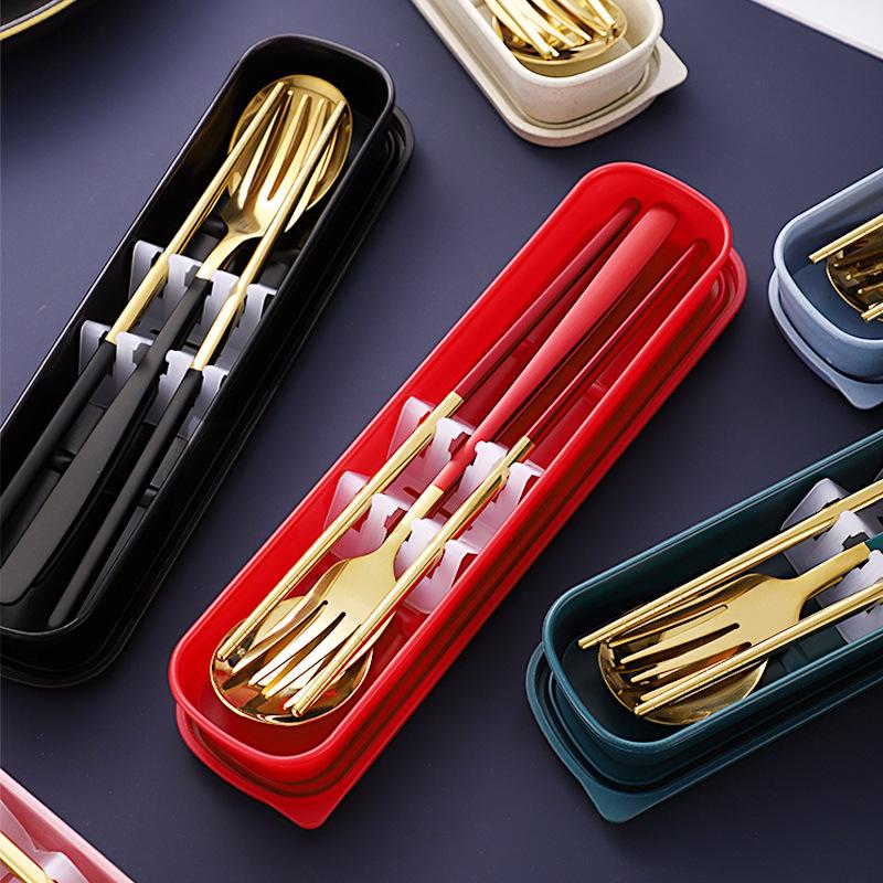 Stainless Steel Korean-Style Portable Tableware Fork Spoon Chopsticks Sets Outdoor Gift Student Tableware Three-Piece Set details Picture