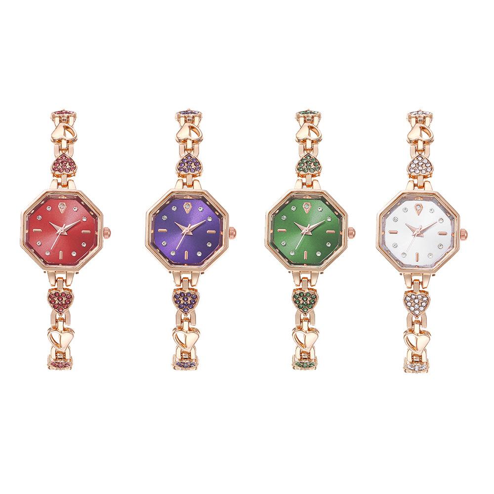 alloy octagonal color decoration women's watch women's watch bracelet light luxury jewelry love quartz women's watch live broadcast Item Picture