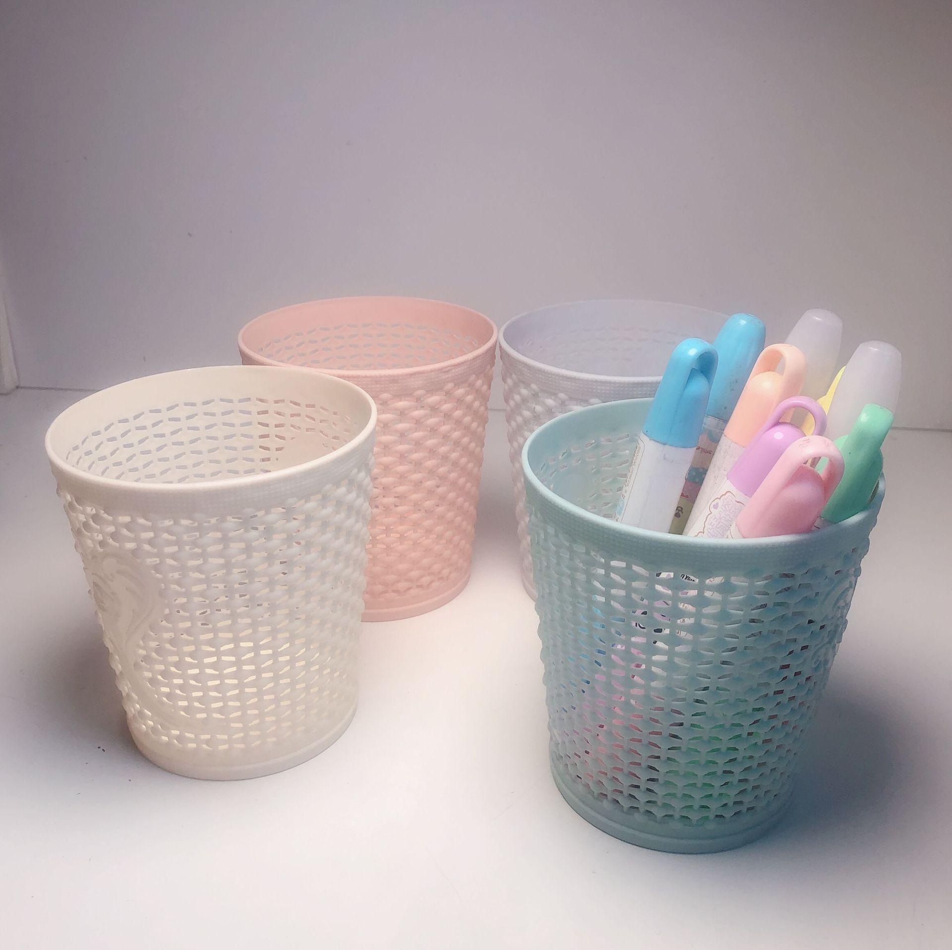 office desk supplies rose and starry pen container student storage stationery paper basket plastic pen container sundries bucket