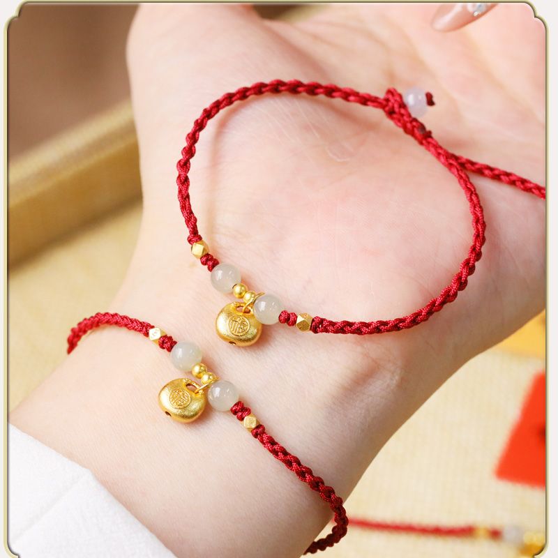 新款s925银镀金葫芦手链女手工编织本命年手绳324图