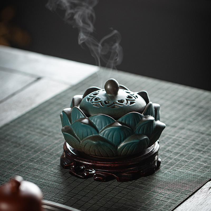 ceramic lotus incense burner creative retro ornaments zen incense burner mosquito repellent living room home indoor sandalwood and incense burner details Picture