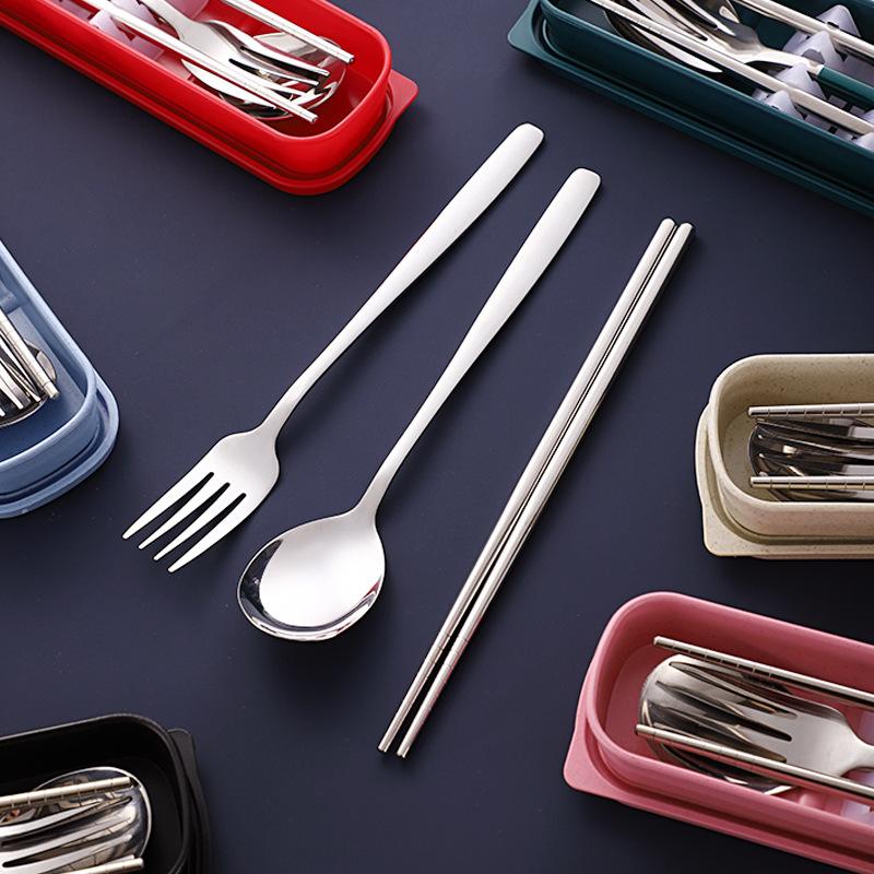 Stainless Steel Korean-Style Portable Tableware Fork Spoon Chopsticks Sets Outdoor Gift Student Tableware Three-Piece Set Specification drawing