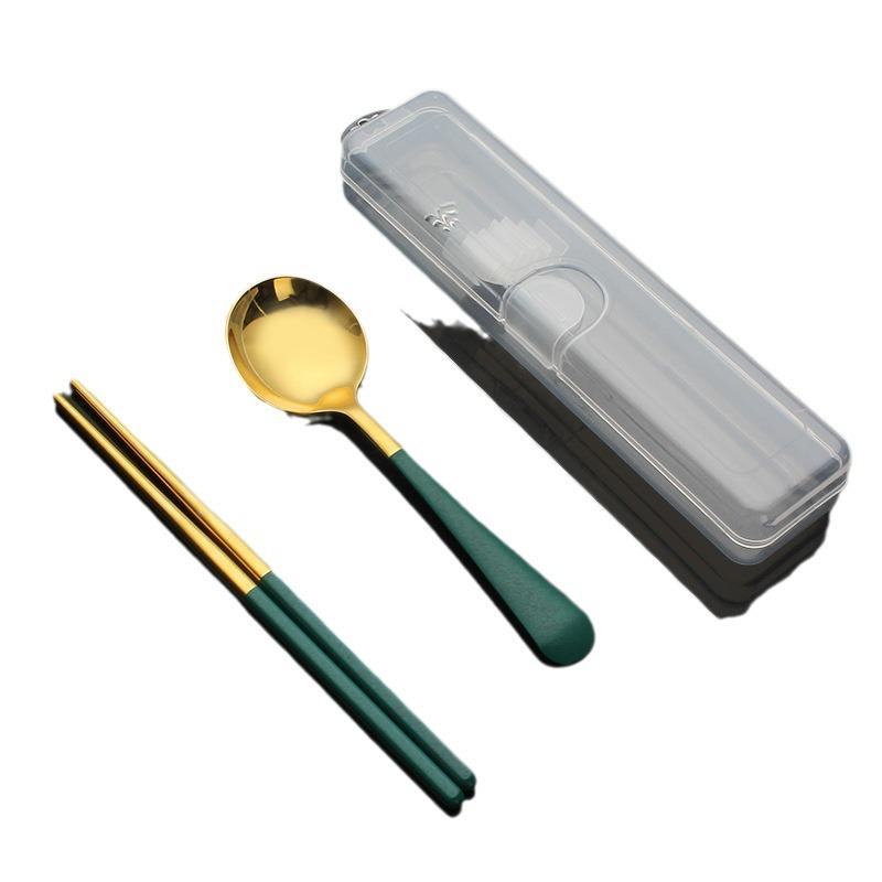 creative 304 stainless steel portable tableware student ins internet celebrity spoon chopsticks two-piece gift tableware Item Picture