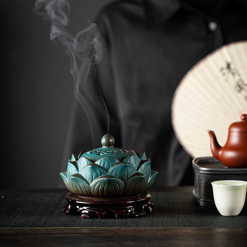 ceramic lotus incense burner creative retro ornaments zen incense burner mosquito repellent living room home indoor sandalwood and incense burner full figure